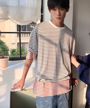 日系復古 重磅基礎條紋短袖t恤