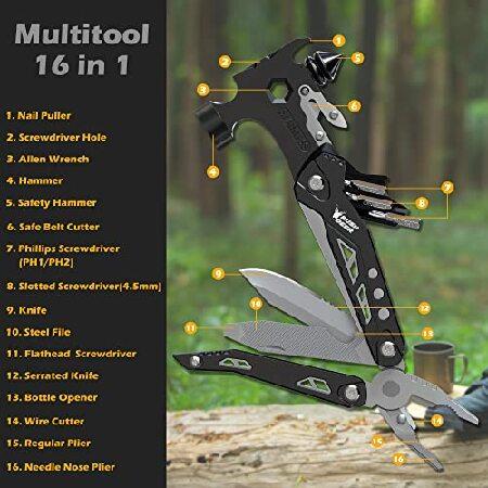 Upgraded Hammer Multitool Gift for Men Dad,16-in-1 Portable Multi Tool Pliers Survival Camping Gear,Cool Gadgets for Hiking Outdoor,Christmas Stocking