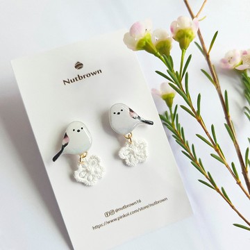 【動物們 No.035】銀喉長尾山雀 ‧ 耳環 耳夾