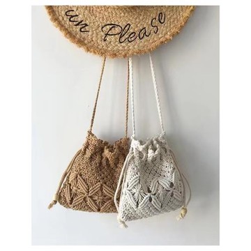 水桶包抽帶單肩包日韓斜挎包純色編織夏季沙灘包