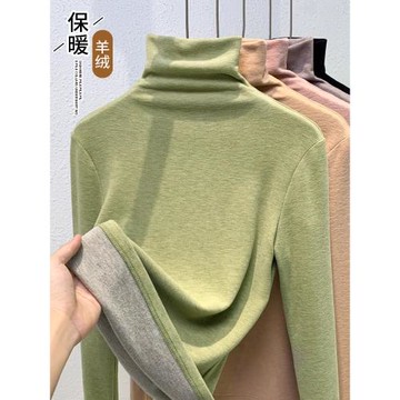 高領羊絨打底衫女雙面德絨秋冬2023新款加絨加厚保暖發熱內搭上衣
