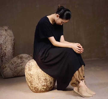 【寬鬆雙色】新中式復古 針織連衣裙