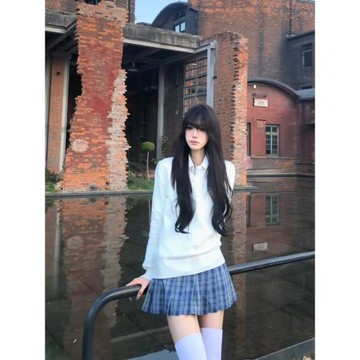 京原創JK制服毛衣外套女疊穿長袖上衣學院風V領白色套頭針織衫