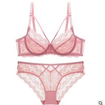 新款性感蕾絲薄款無海綿透明胸罩文胸女士內衣大胸顯小文胸套裝