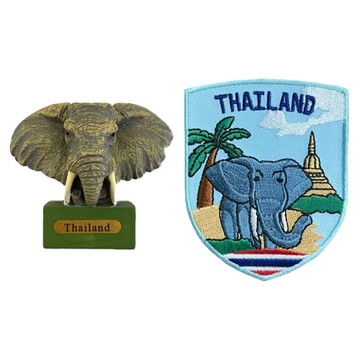 A-ONE 匯旺 泰國擬真大象造型磁鐵 + 泰國大象刺繡徽章 Set  7.5 x 6cm  多色