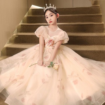 女童禮服公主裙花童婚禮甜美蓬蓬紗泡泡袖兒童主持人表演走秀禮服