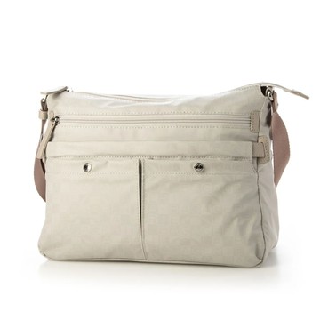 LA BAGAGERIE 字母印雙口袋方形斜背包(中/象牙)