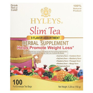 Hyleys Tea, 塑身茶，9 種口味組合，100 箔封茶包，5.29 盎司（150 克）