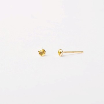 迷你天然黃色剛玉包鑲 黃寶 純 14K 金耳環 2.5mm