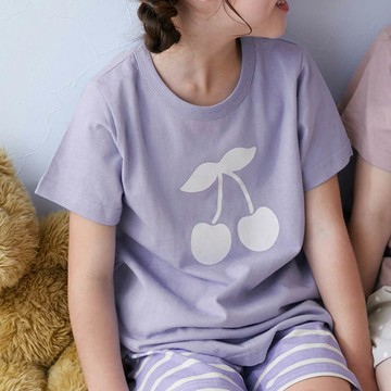 日本 devirock - 100%棉 短袖家居服/睡衣套裝-櫻桃-藍紫系