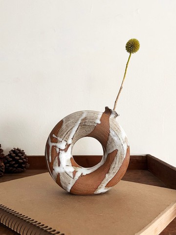 流白 大甜甜圈花器 花瓶 零二 | 陶器皿