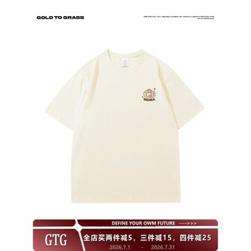 GTG原創美式復古潮牌簡約貓咪圓領短袖男純棉春季oversize半袖T恤
