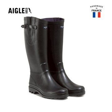 【AIGLE】女 AIGLENTINE 寬版長筒膠靴｜AG-C8880A100 黑色