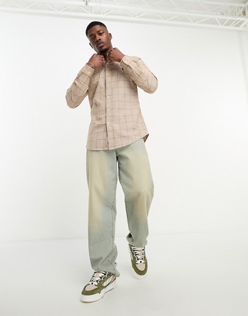 Polo Ralph Lauren icon logo custom fit check sanded twill shirt in brown