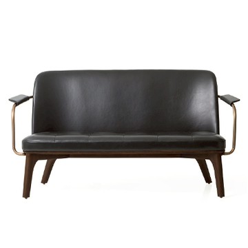 Utility 雙人沙發（深棕橡木、黑皮革）