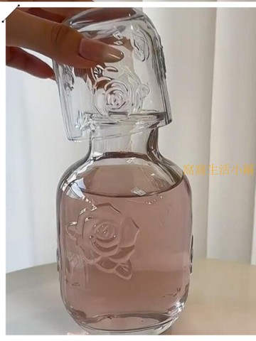 玻璃杯 玻璃水壺 【新家的100個】玫瑰酒壺浮雕花朵微醺香槟果汁壺杯套裝