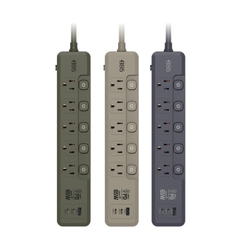 +886極野家 《12入組》5開5插 1USB+2Type C PD 65W 快充延長線1.8米 V2 HPS2556 (3色可選) 台灣製 手機快充