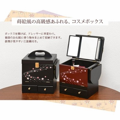 化粧箱 夜桜 桜柄 木製 三面鏡 レトロ メイクボックス ドレッサー 送料込み 化粧箱 夜桜 桜柄 木製 三面鏡 レトロ メイクボックス
