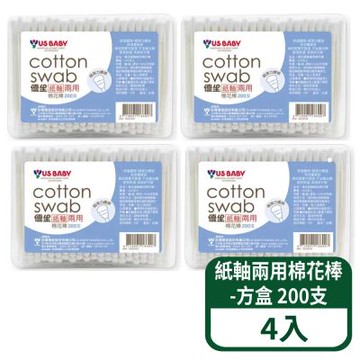 【優生】紙軸兩用棉花棒-方盒 200支 4入組
