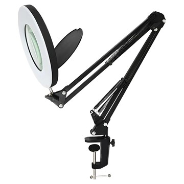 專業八倍鏡 LED環形放大鏡檯燈 長臂夾座款  黑色