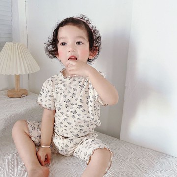 夏季新款童裝女家居服舒適洋氣網紅潮流碎花睡衣空調服兩件套夏季睡衣兒童短袖睡衣短袖睡衣兒童睡衣短袖睡衣套裝居家服