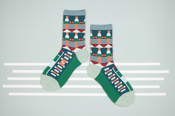 大飯店 棉質中筒襪 - 襪子 -  孔雀藍