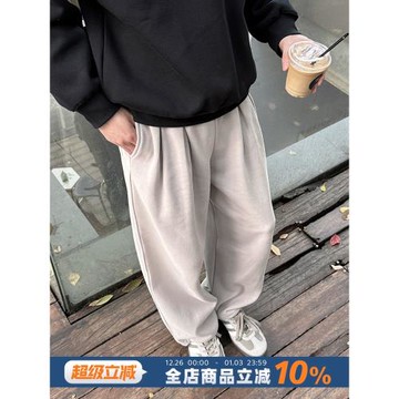 純色松緊腰衛褲男生春秋季2025新款長褲子寬松運動休閑褲灰色