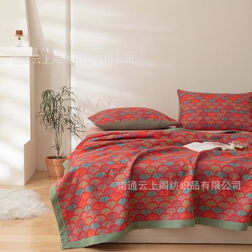 全棉色織雙層紗多用蓋毯空調薄被子純棉三層紗水洗加厚床單沙發毯