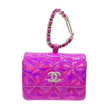 CHANEL 香奈兒 螢光桃紅 漆皮 掛扣小包 銀扣【二手名牌BRAND OFF】