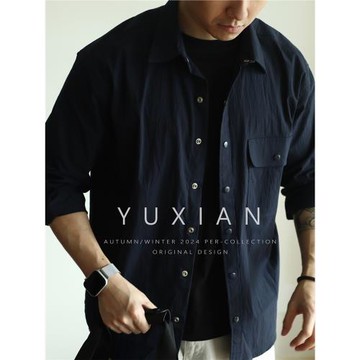 YUXIAN日系輕盈肌理感尼龍織物襯衫外套防曬長袖徐口袋男士春秋季