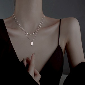 M.e.【24H出貨】S925銀弧形雙層吊墜項鏈 雙層造型頸鍊 疊戴項鍊