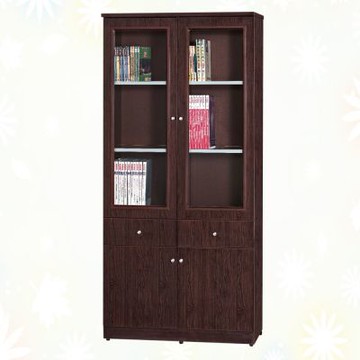 文創集-南亞塑鋼   尼亞   南亞塑鋼3.1尺四開門中二抽高書櫃-91.5x36.5x190cm免組