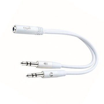 E-books 一母轉二公耳機麥克風音源轉接線 3.5mm  X97  白色  1條