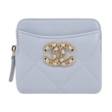 CHANEL19系列經典菱格紋小羊皮卡片/零錢夾(淡灰)