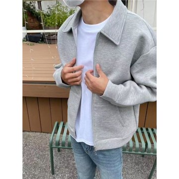 Cleanfit復古開衫衛衣男士春秋韓版寬松潮流休閑純色翻領夾克外套