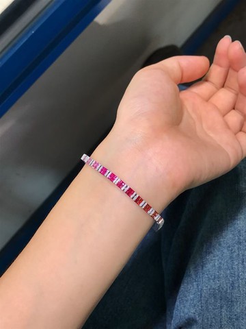 彩虹雙喜彩色藍寶石天然寶石剛玉鑽石18K金手鍊藍寶石手鍊