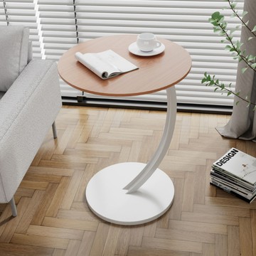 德利生活 簡易圓形茶几 圓潤防撞邊角 加厚加強桌面 加粗碳鋼框架  原木 + 白架