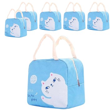 卡通圖案手提便當袋 繡球貓  22 x 17 x 15cm  藍色  6個