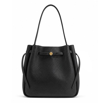 TORY BURCH ROMY 納帕皮革束帶繩肩背水桶包(大/黑)