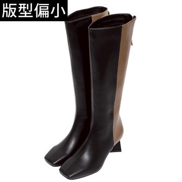 ANNSTAR NIKKI聯名-人間初戀撞色粗跟及膝長靴5.5cm-黑咖(版型偏小)
