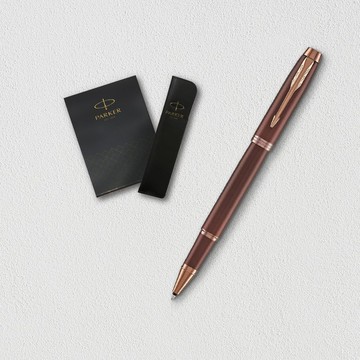 【PARKER】 新IM金屬系列 酒棕紅鋼珠筆 真皮筆套禮盒 客製化刻字