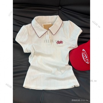 🎇可開發票✨學院風白色短袖polo領修身收腰T恤女夏2025獨特超火減齡甜辣上衣#免運