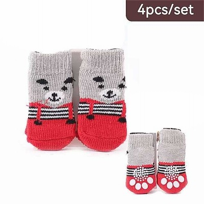4 ピース/セット ペット ノンスリップ 靴下 屋内 暖かい 犬の 靴下 かわいい 猫犬 クリスマス 足カバー 靴下 小型 犬のため の 犬