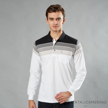 ROBERTA諾貝達 台灣製 都會紳士 休閒長袖POLO棉衫 白色