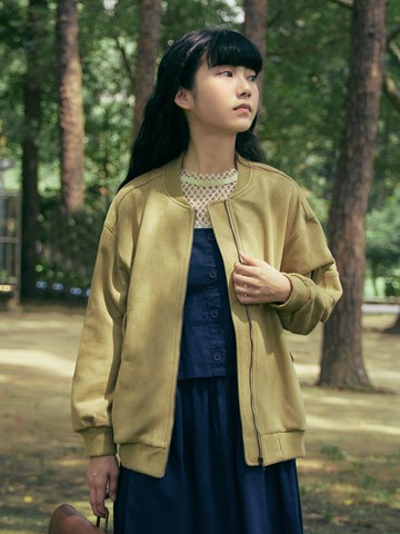 率性寬版質感短絨麂皮飛行外套