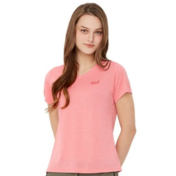 【Jack Wolfskin 飛狼】滿額折300★女 涼感花紗V領短袖排汗衣 T恤 超好穿『酡粉』(171054)