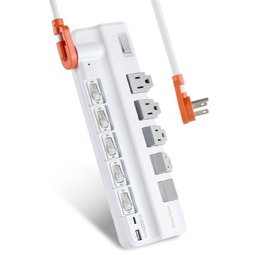 PowerSync (10入組)6開5插2埠1A1C防雷抗搖擺旋轉延長線/1.8M