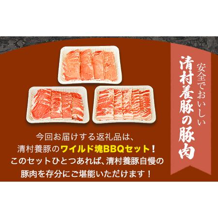 ふるさと納税 ワイルド塊BBQセット 計1450g 清村養豚 《30日以内に順次出荷(土日祝除く)》  熊本県 御船町 豚 肉 冷凍 小分け カタ モモ バラ 熊本県御船町