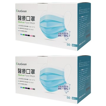 AceGreen 聚泰科技 一般醫療口罩 未滅菌  50片  薄荷綠  2盒