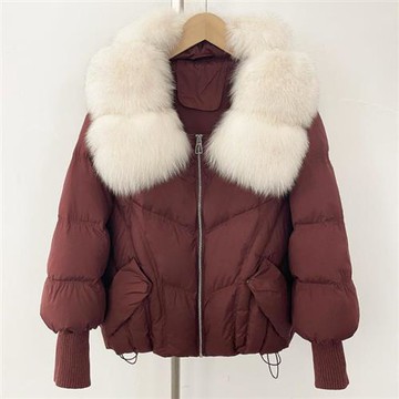【巴黎精品】現貨+預購頂級狐狸毛領真羽絨外套白鴨絨外套羽絨衣秋冬大碼休閒女裝-針織袖女外套10色a1ld82